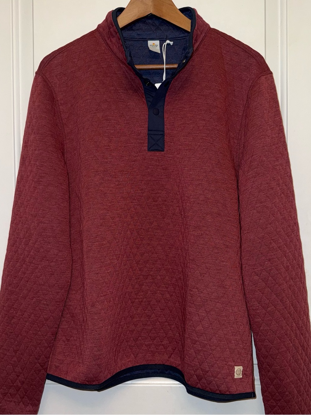 NWT Marine Layer “Corbet” Quilted Reversible Pullover in Burgundy/Navy